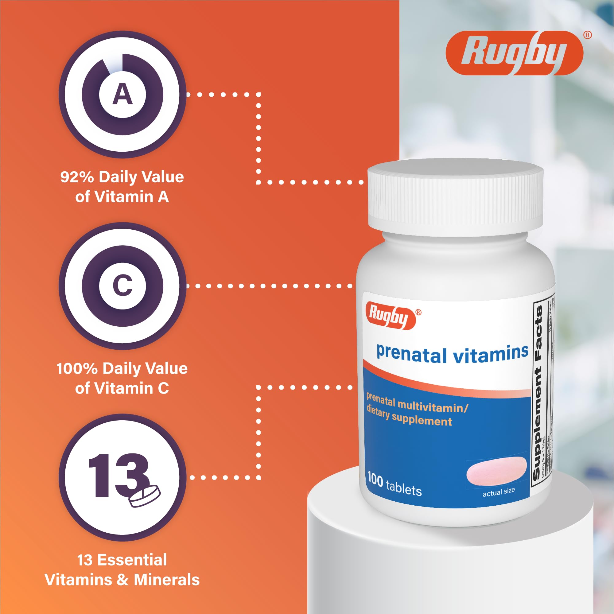 RUGBY LABORATORIES etiqueta nutricional que destaca las vitaminas y minerales