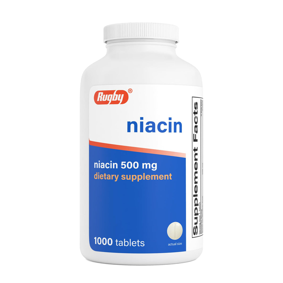 RUGBY LABORATORIES botella frontal de Niacina 500 mg, suministro prolongado