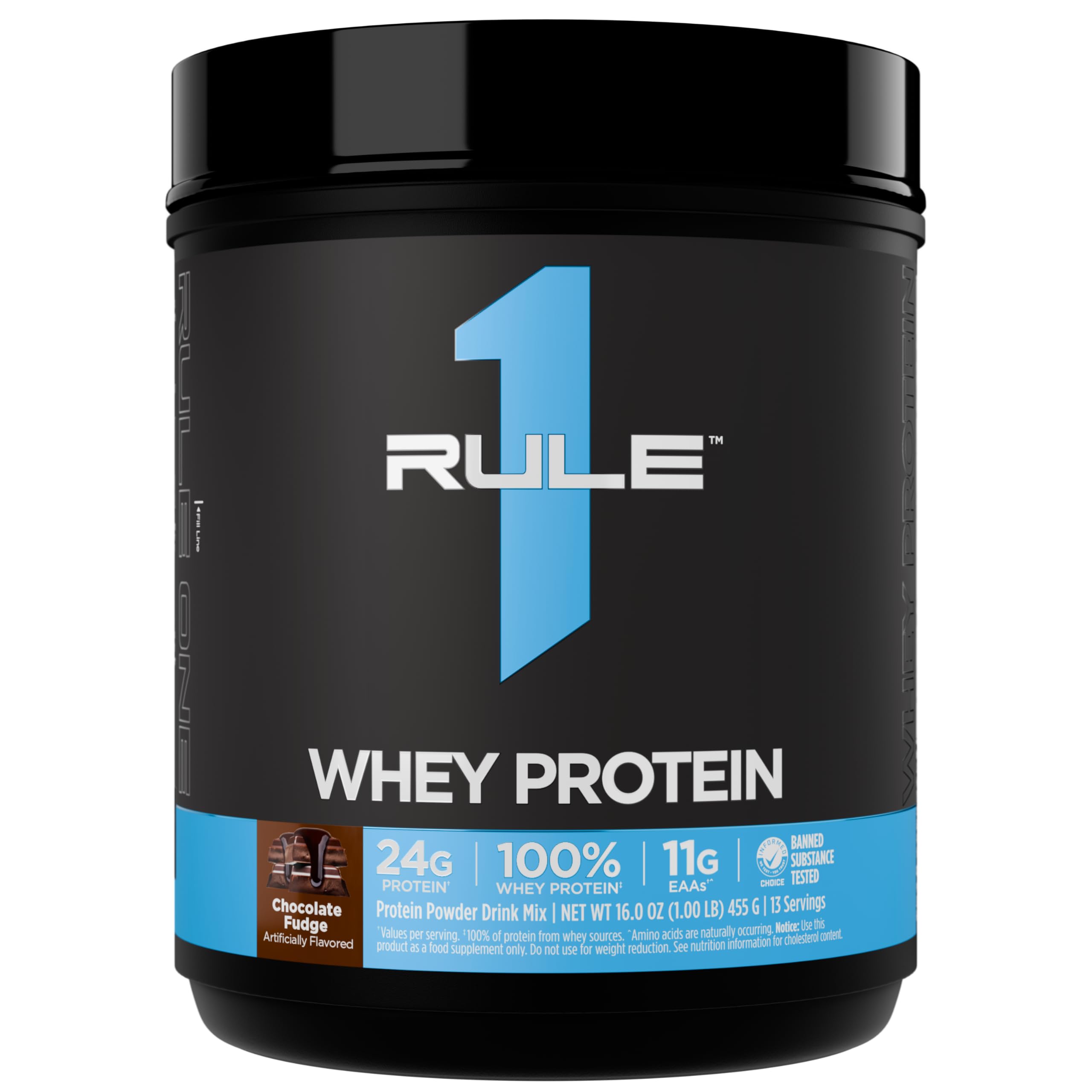 Rule 1 Proteins envase frontal mostrando sabor y servicios