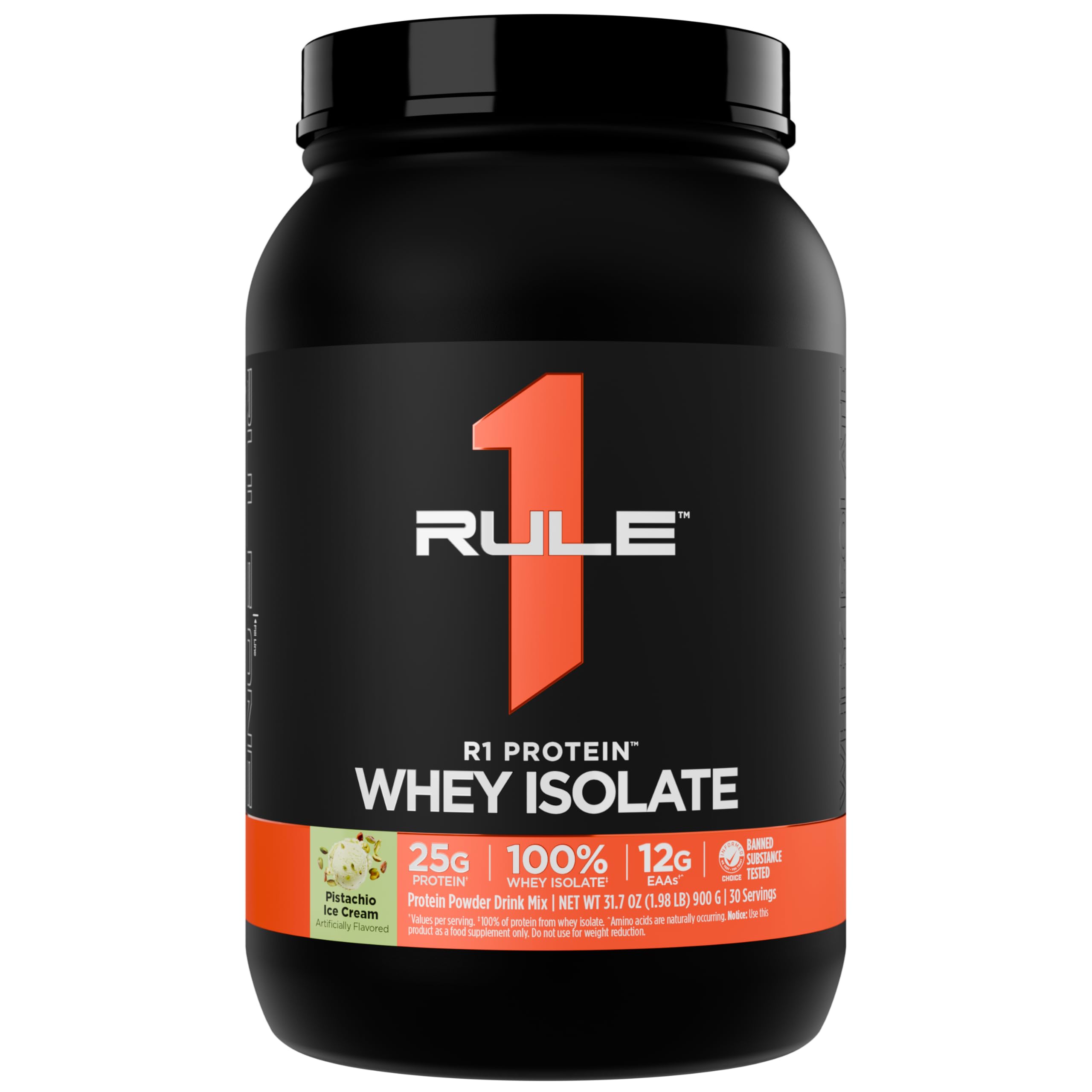 Rule 1 Proteins frasco frontal con sabor pistachio ice cream y apariencia apetecible