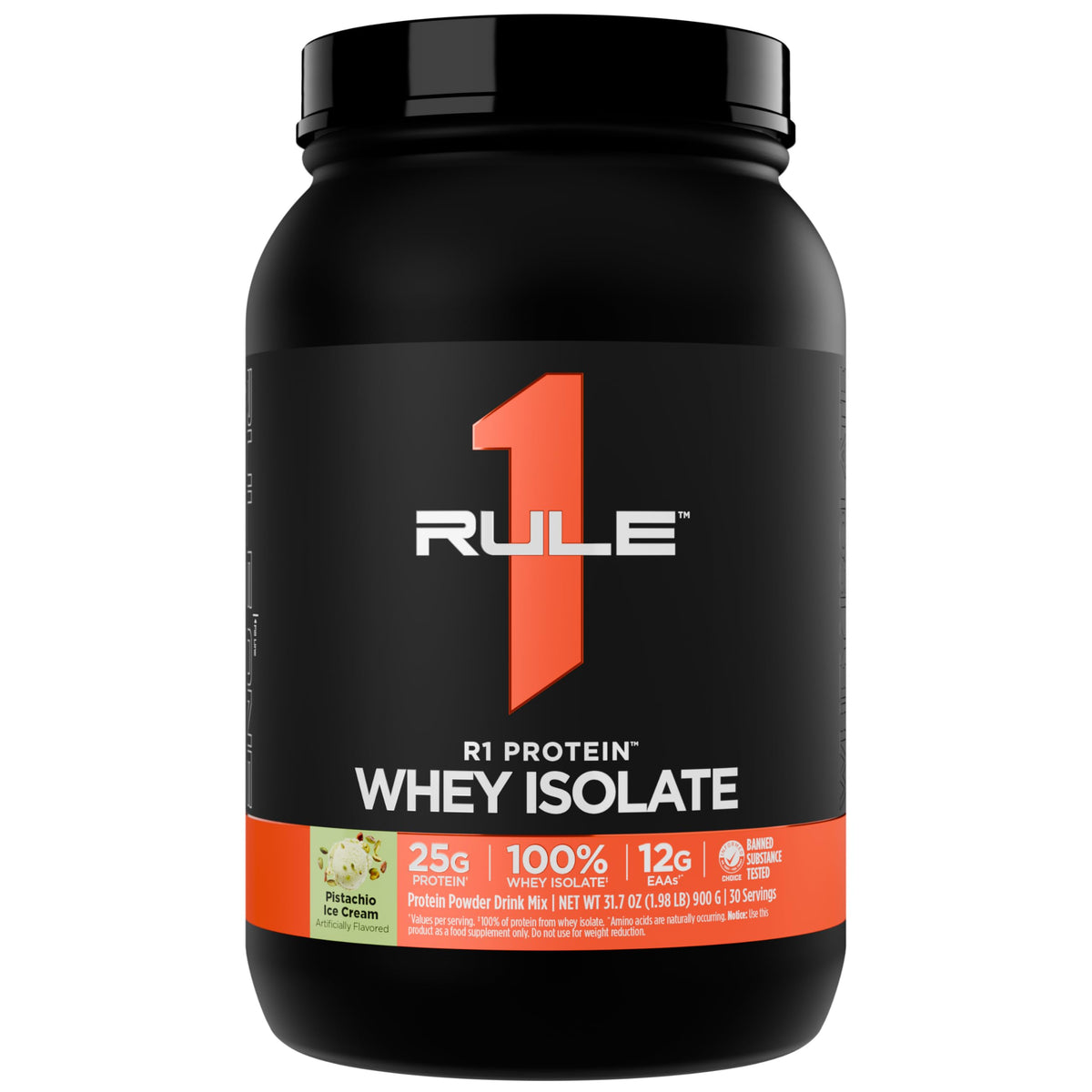 Rule 1 Proteins frasco frontal con sabor pistachio ice cream y apariencia apetecible