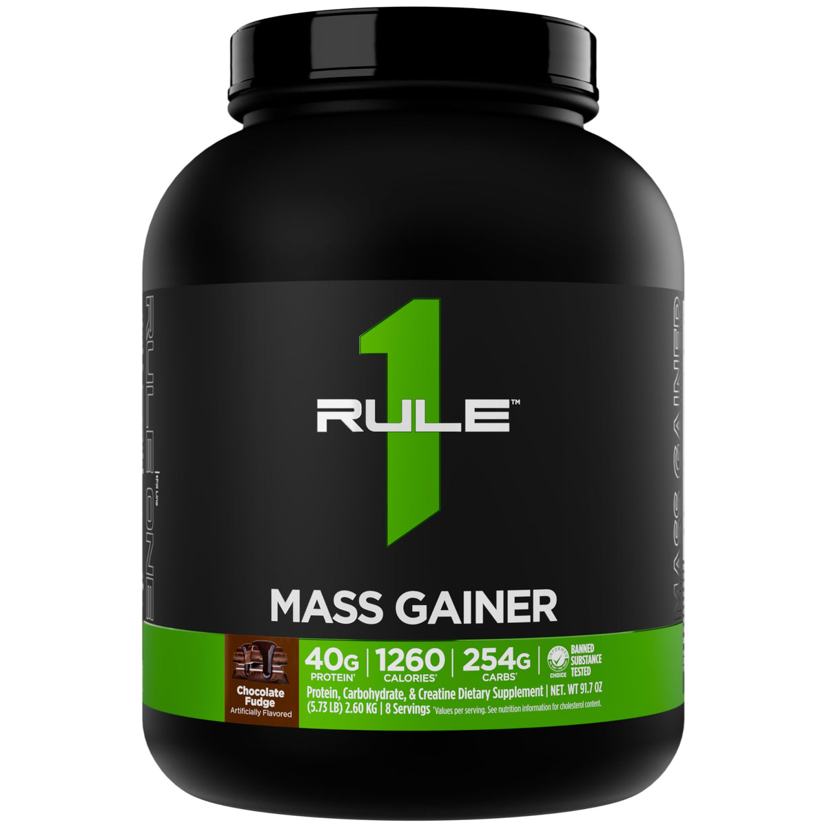 Rule 1 Proteins envase frontal mostrando sabor Chocolate Fudge y diseño limpio