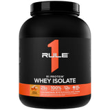 Rule 1 Proteins envase frontal de Salted Caramel mostrando 74 porciones y etiqueta clara