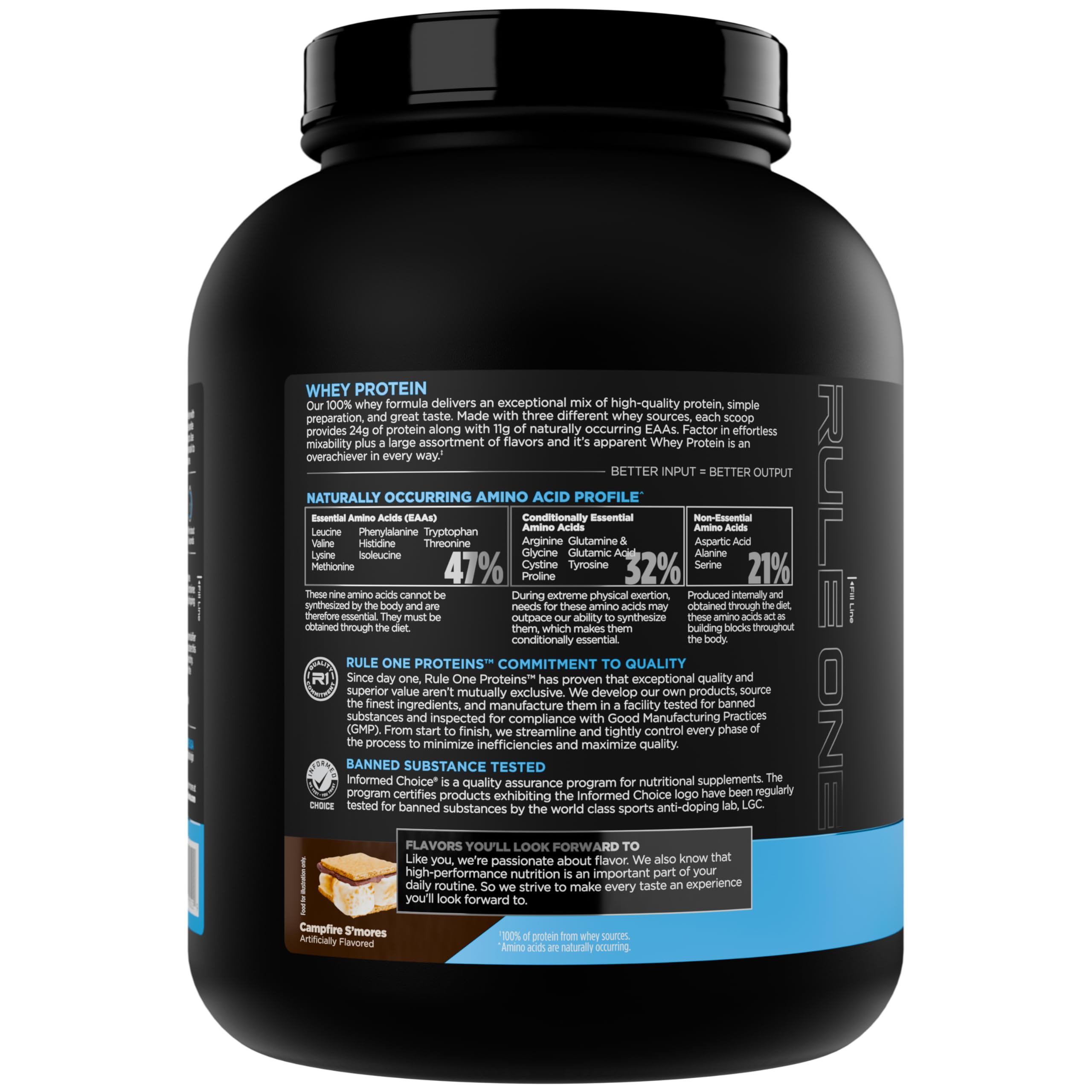 Rule 1 Proteins batido servido en vaso listo para consumir después de entrenar