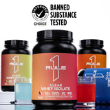 Rule 1 Proteins etiqueta nutricional destacando 20 g proteína y 90 calorías