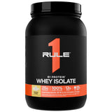 Rule 1 Proteins envase frontal Banana Creme mostrando el diseño y beneficio de proteína pura