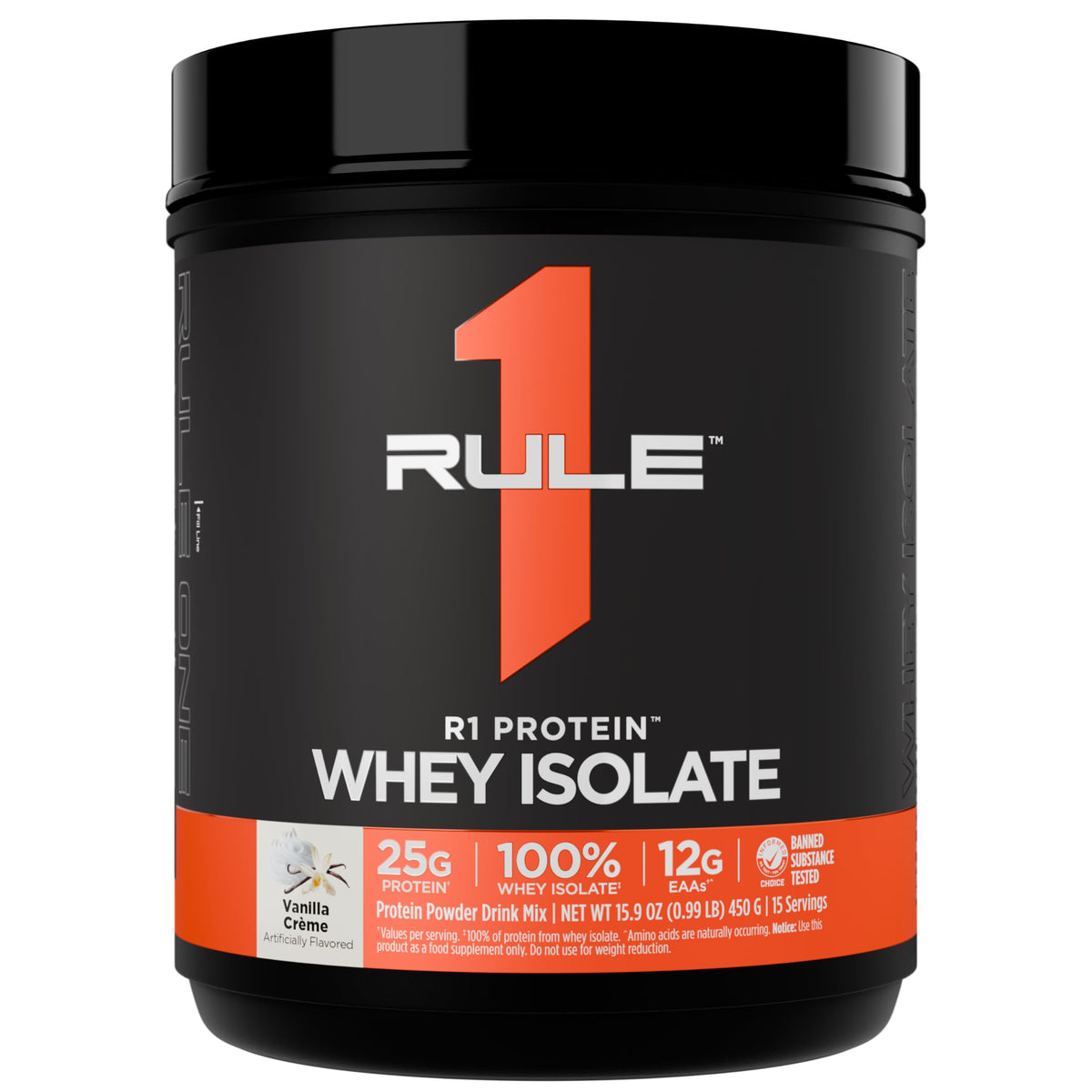 Rule 1 Proteins envase frontal Vainilla Creme, identidad clara y confianza