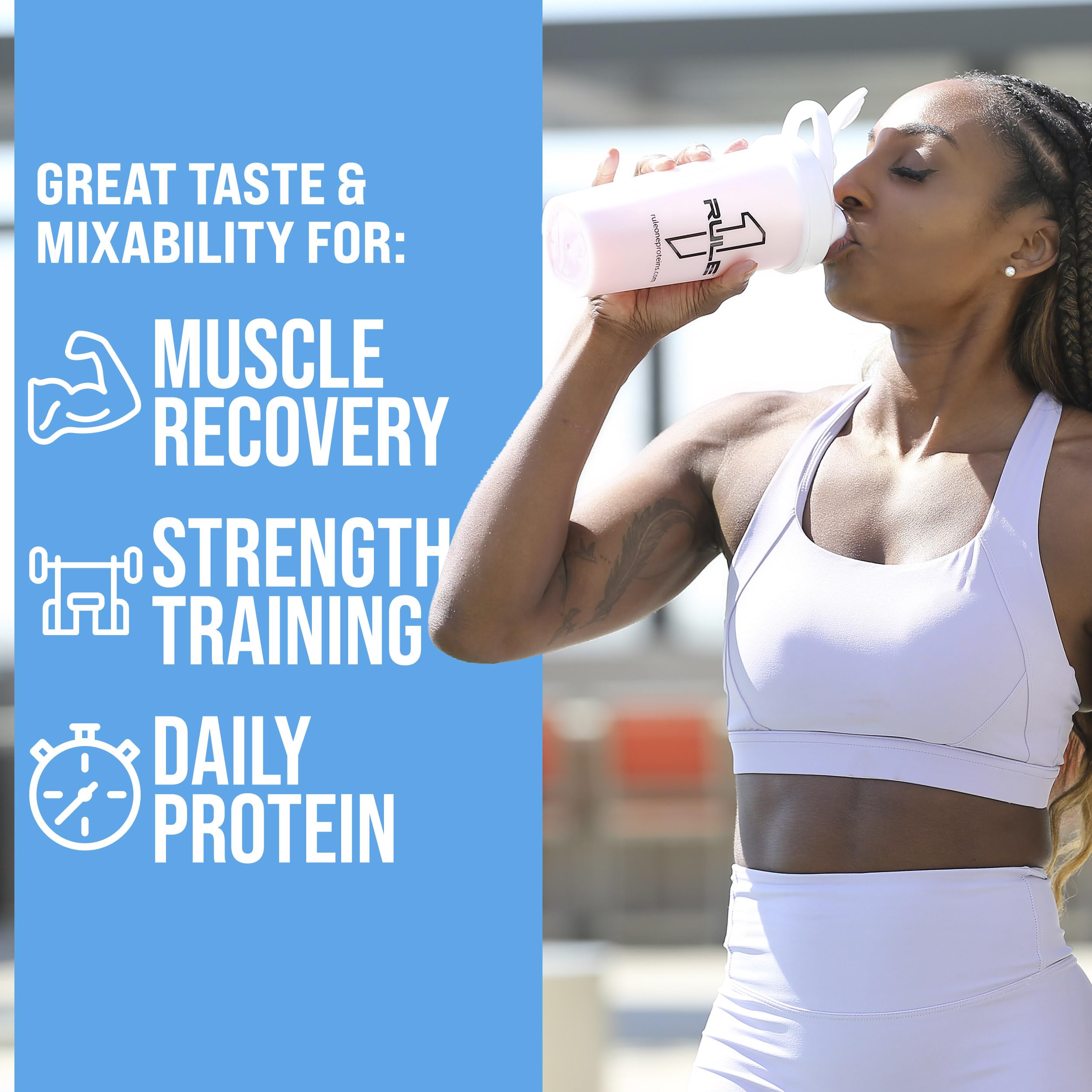 Rule 1 Proteins scoop con porción para comparar tamaño y dosificación fácil