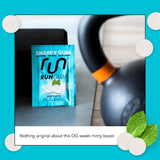 Run Gum etiqueta de ingredientes con vitaminas B y taurina destacadas