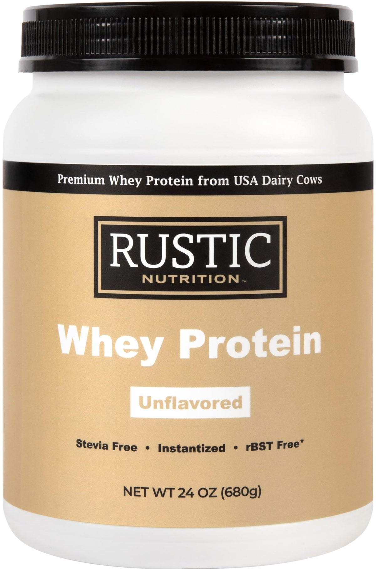 Rustic Nutrition envase frontal mostrando marca y tamaño, beneficio conveniencia