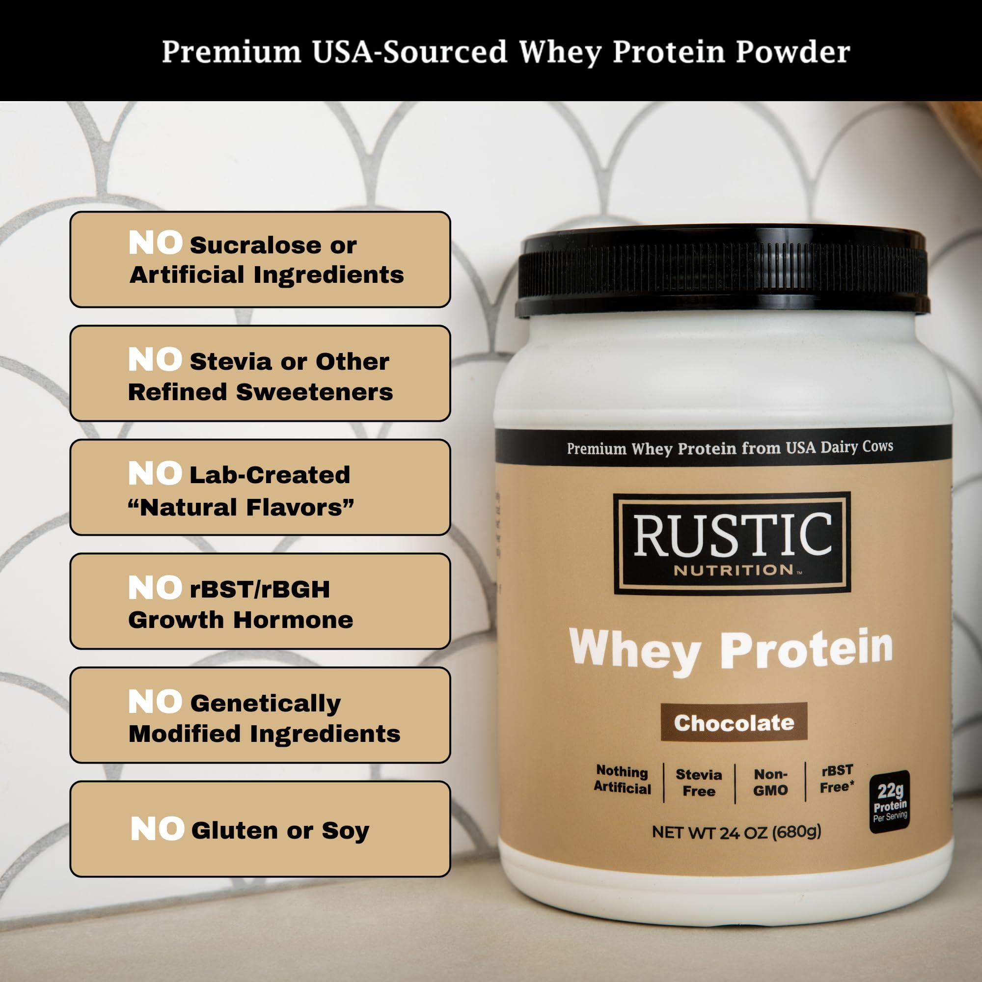 Rustic Nutrition polvo en cuchara listo para añadir y medir