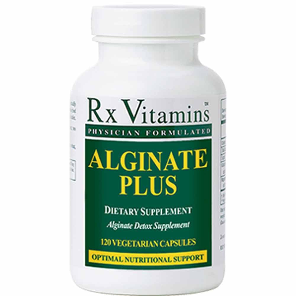 Rx Vitamins Alginate Plus frasco frontal, soporte digestivo en cápsulas