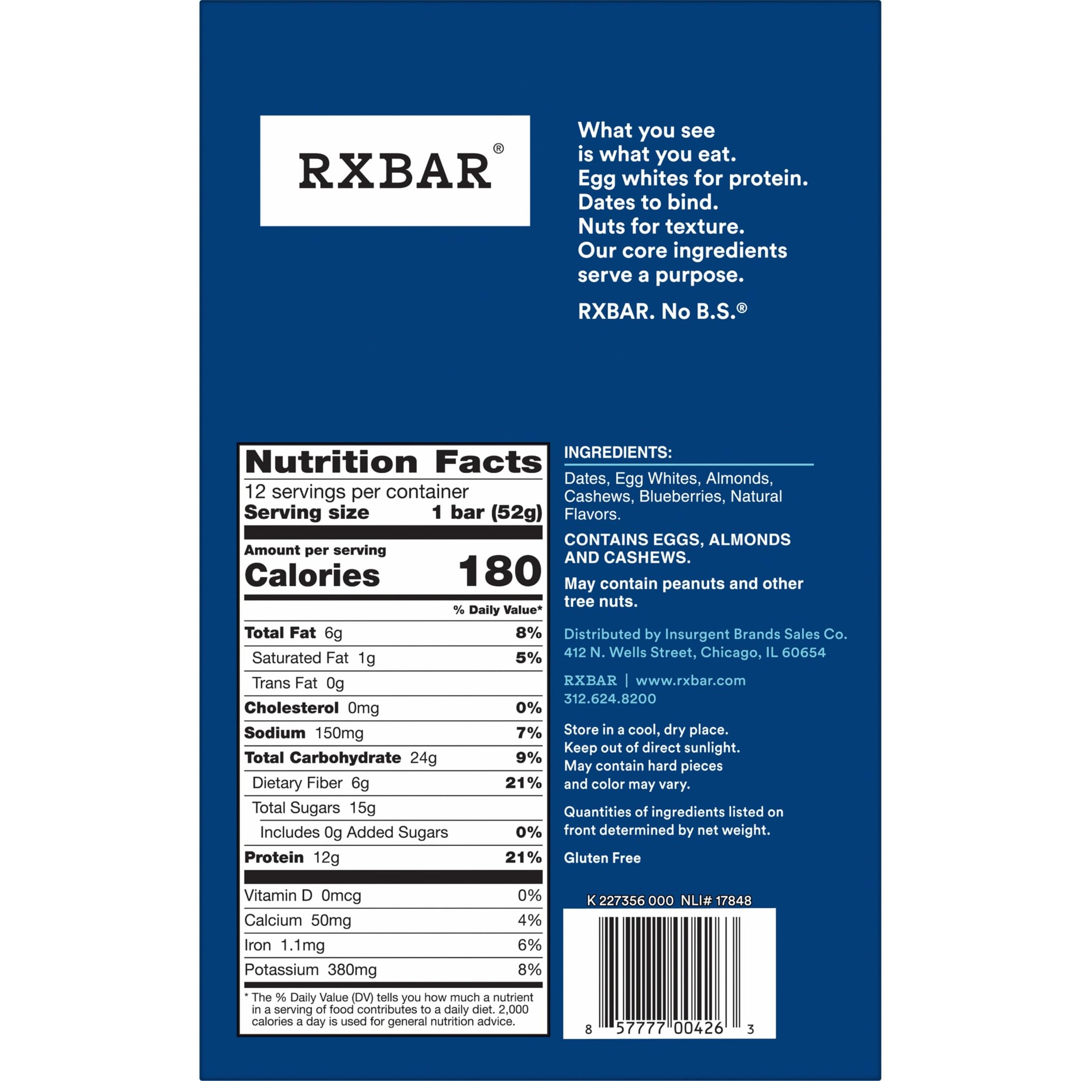 RXBAR caja abierta con varias barras, presentación para despensa o oficina