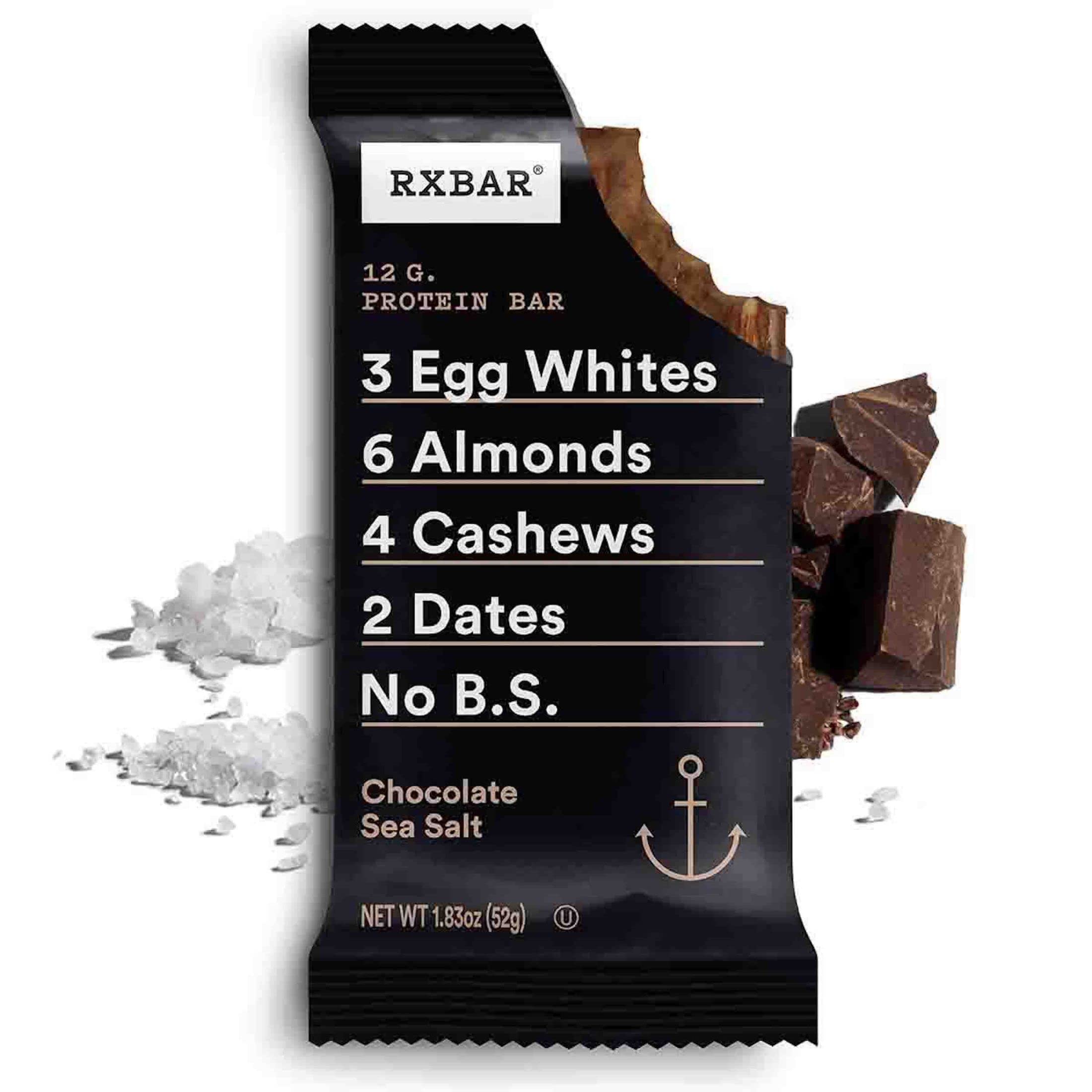 RXBAR etiqueta nutricional enfocada en 12 g proteína y 0 g azúcares añadidos
