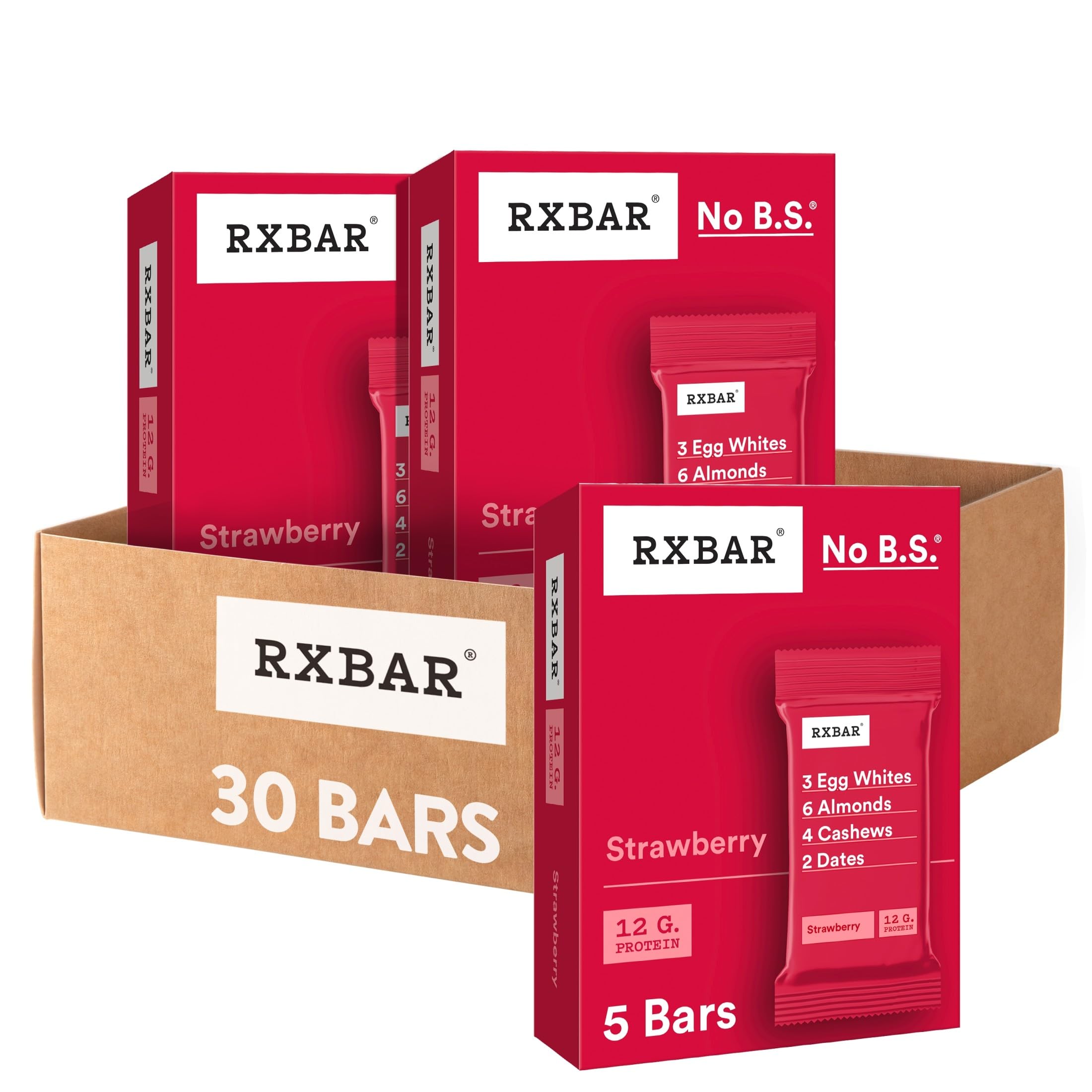 RXBAR vista frontal del empaque mostrando sabor fresa y beneficios