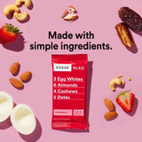 RXBAR ingredientes naturales dátiles y nueces junto a fresas reales
