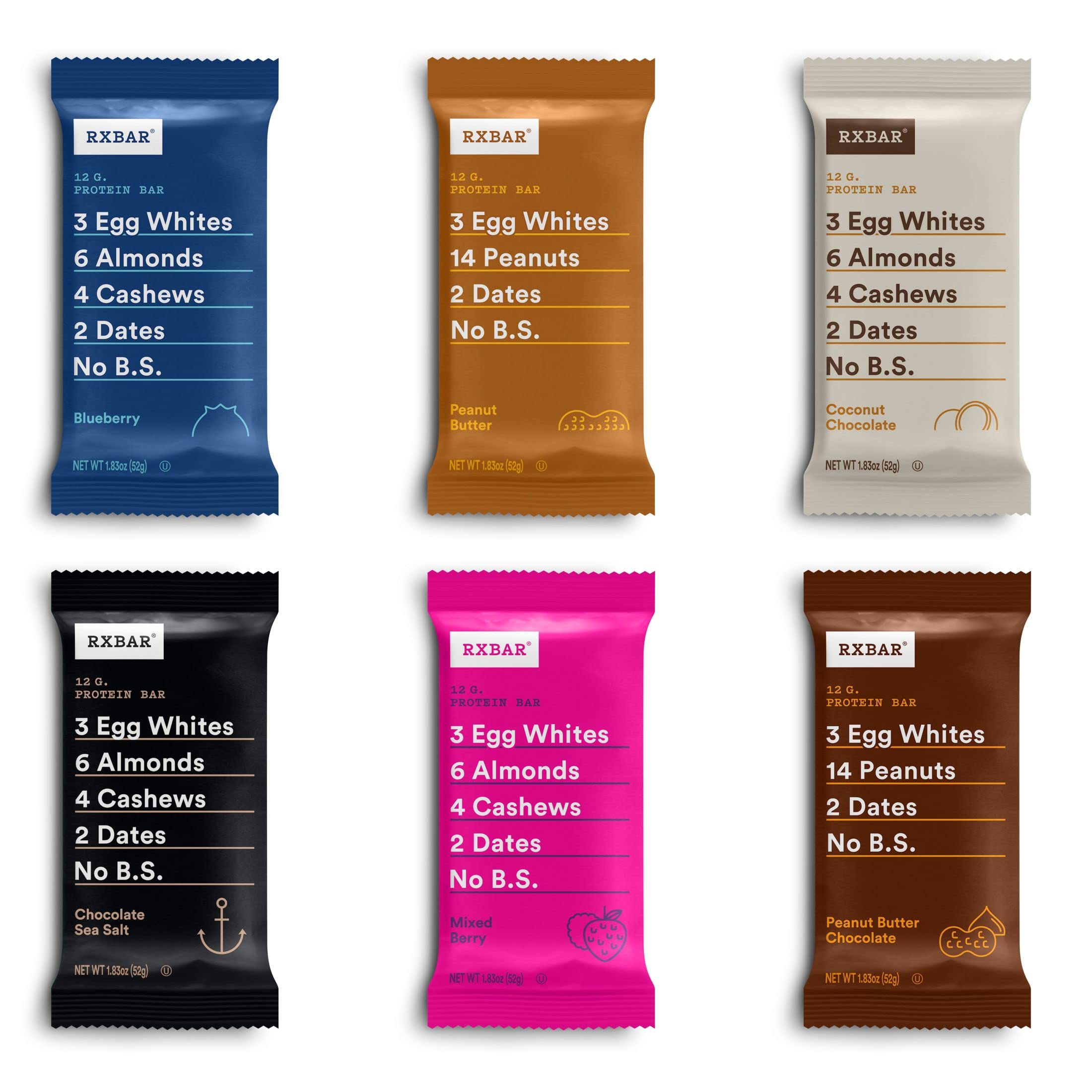 RXBAR frontal del paquete mostrando variedad y conveniencia