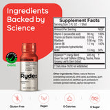 RYDE YOUR RHYTHM etiqueta trasera con lista de ingredientes y beneficios