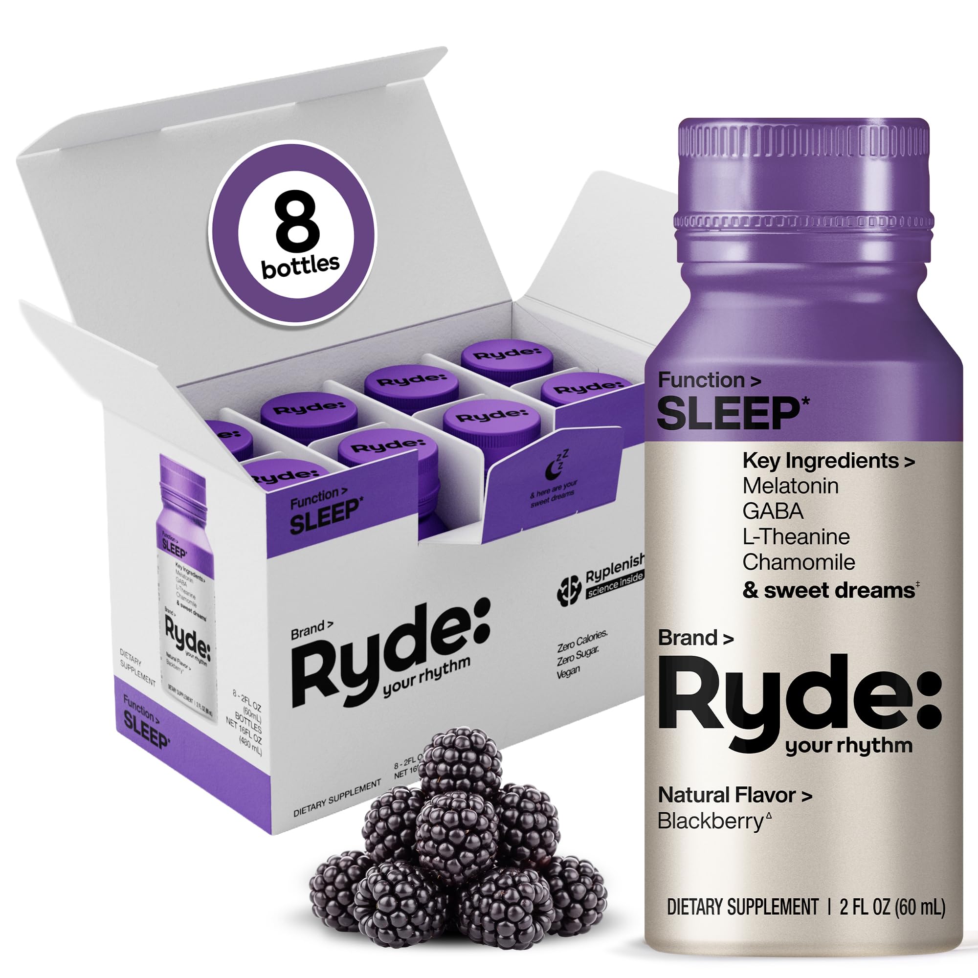 RYDE YOUR RHYTHM botella frontal mostrando diseño y beneficio de conveniencia