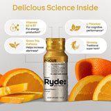 RYDE YOUR RHYTHM close up del líquido naranja, sabor refrescante visible