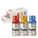 RYDE YOUR RHYTHM pack frontal mostrando sabores y beneficios