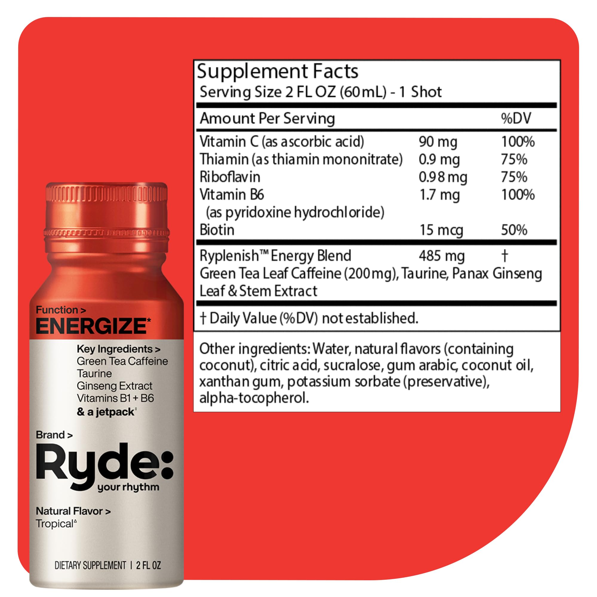 RYDE YOUR RHYTHM shot en mano listo para consumo rápido y portátil