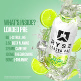RYSE Up Supplements botella junto a una mancuerna para comparar tamaño y portabilidad