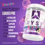 RYSE etiqueta de ingredientes Bazooka Grape mostrando dosis clave