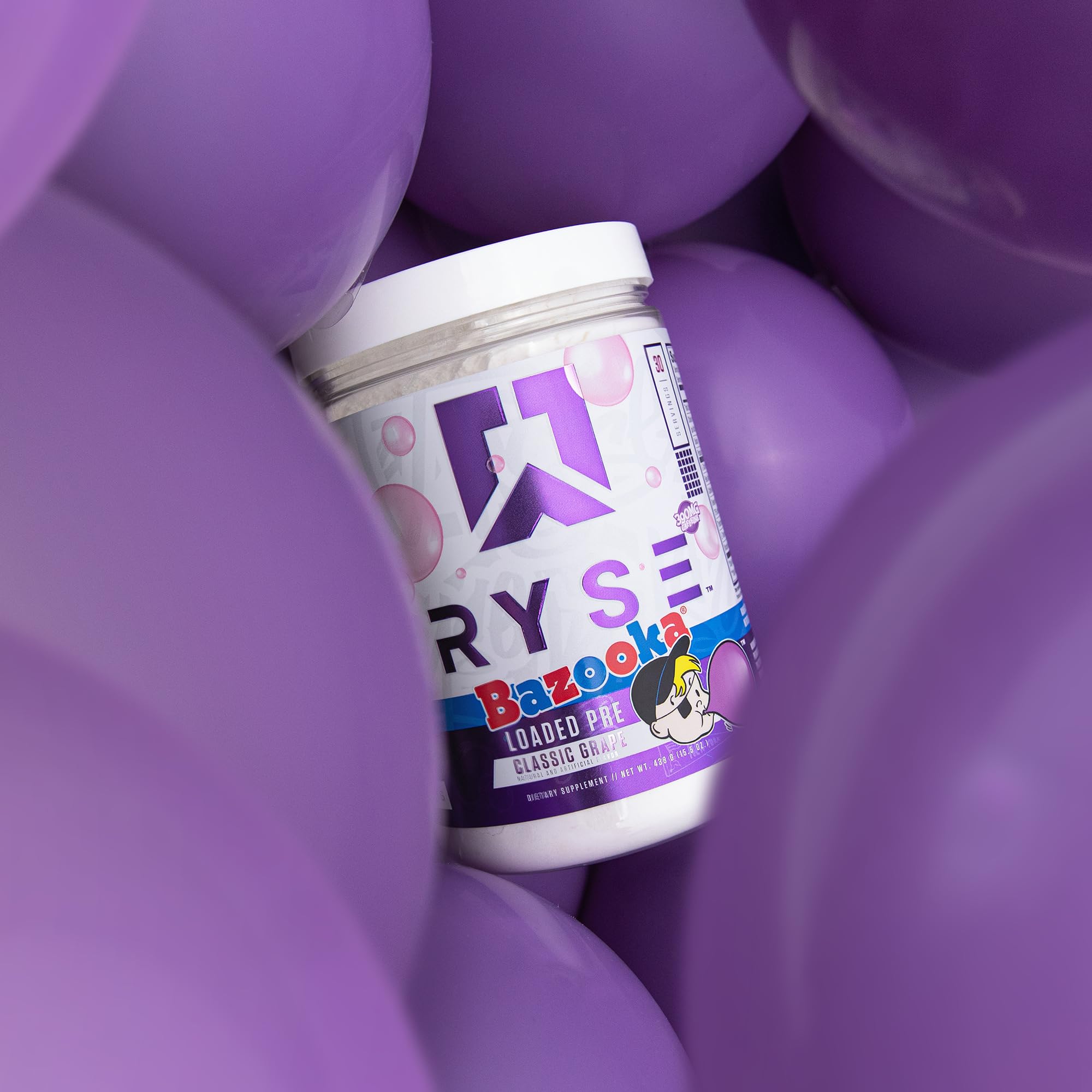 RYSE cucharada de servicio Bazooka Grape con dosificación clara