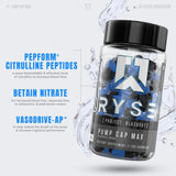 RYSE bote abierto con cápsulas demostrando formato conveniente para llevar