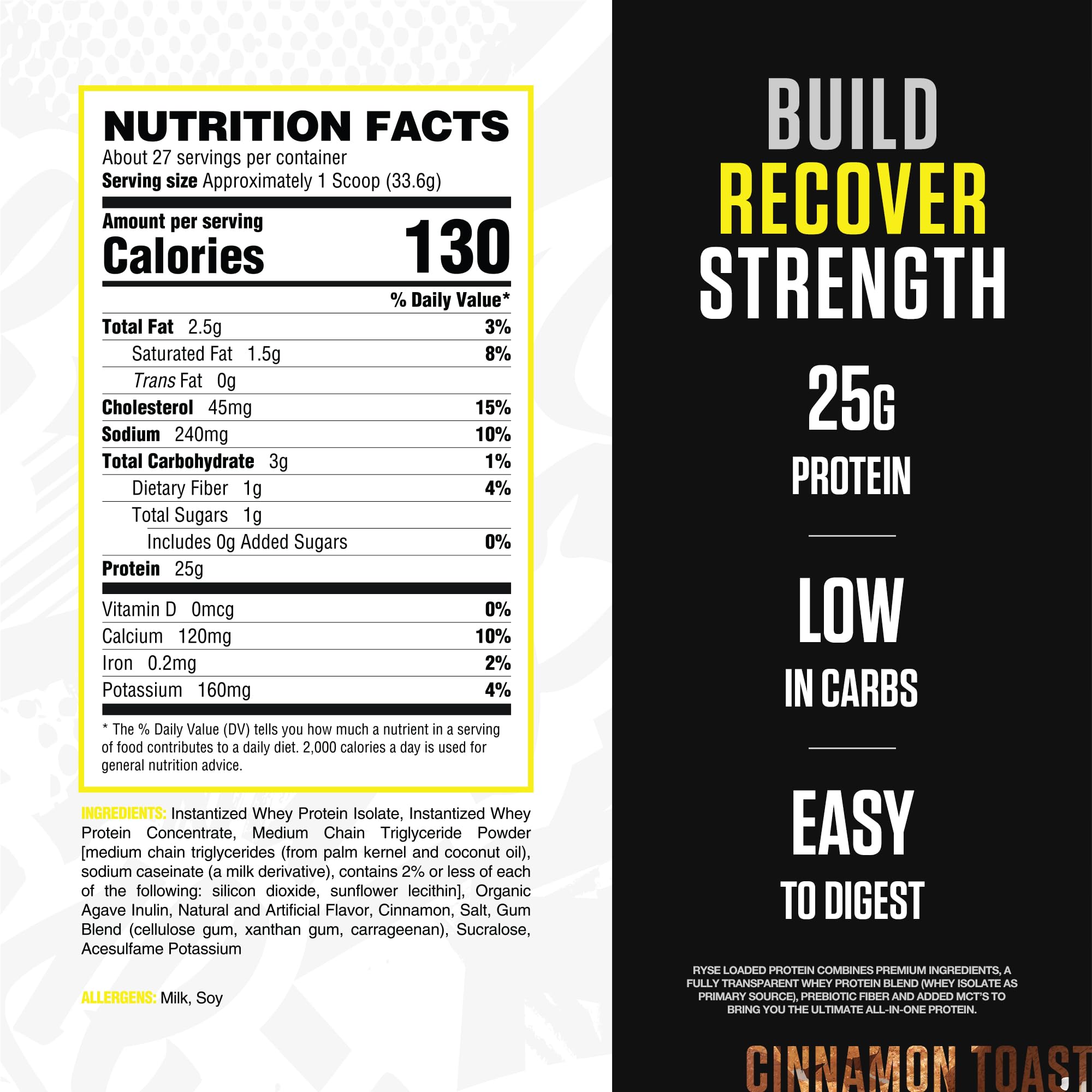RYSE Up Supplements textura de polvo Cinnamon Toast, mezcla suave y cremosa