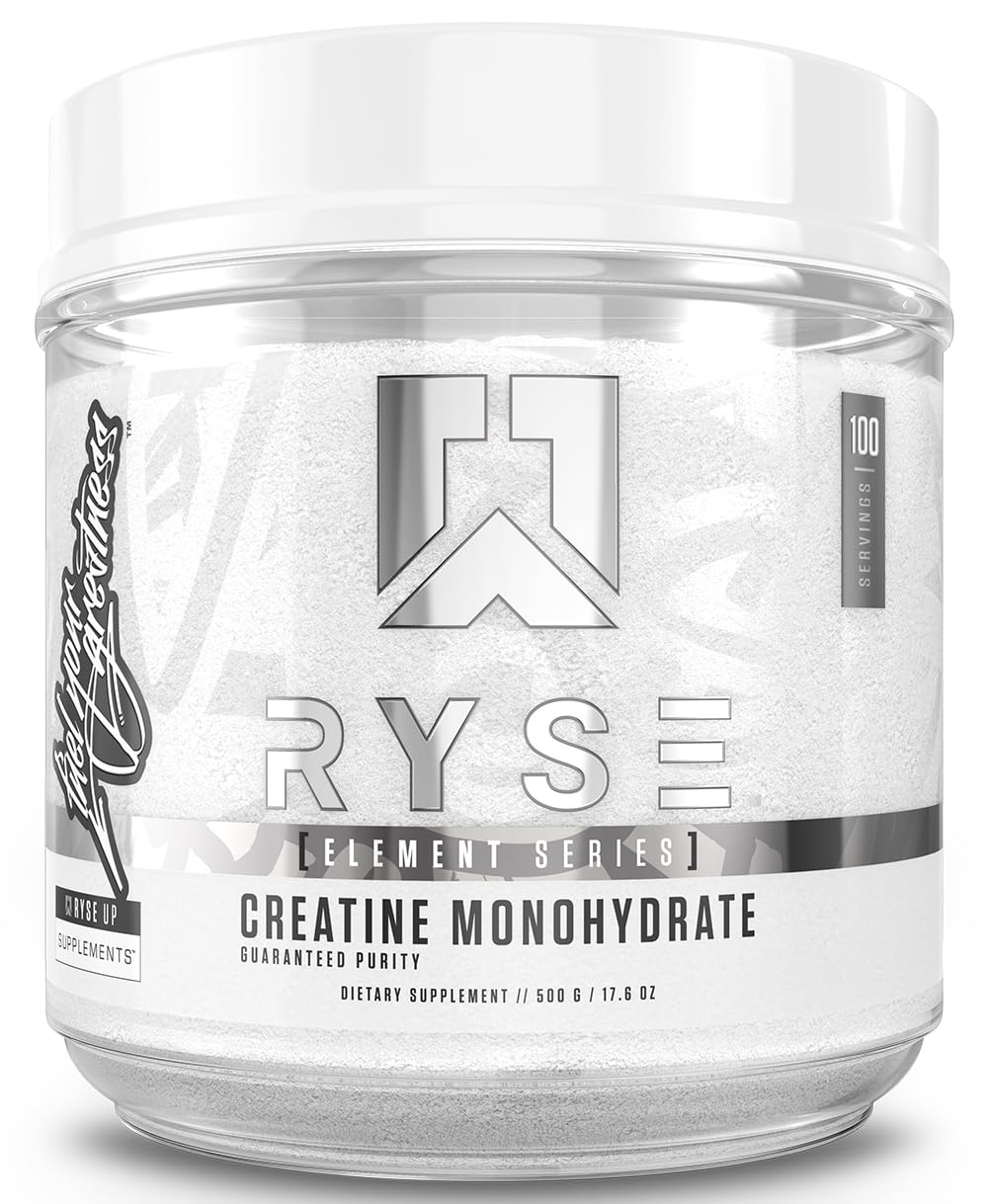 RYSE Up Supplements frasco frontal que muestra diseño y contenido claro