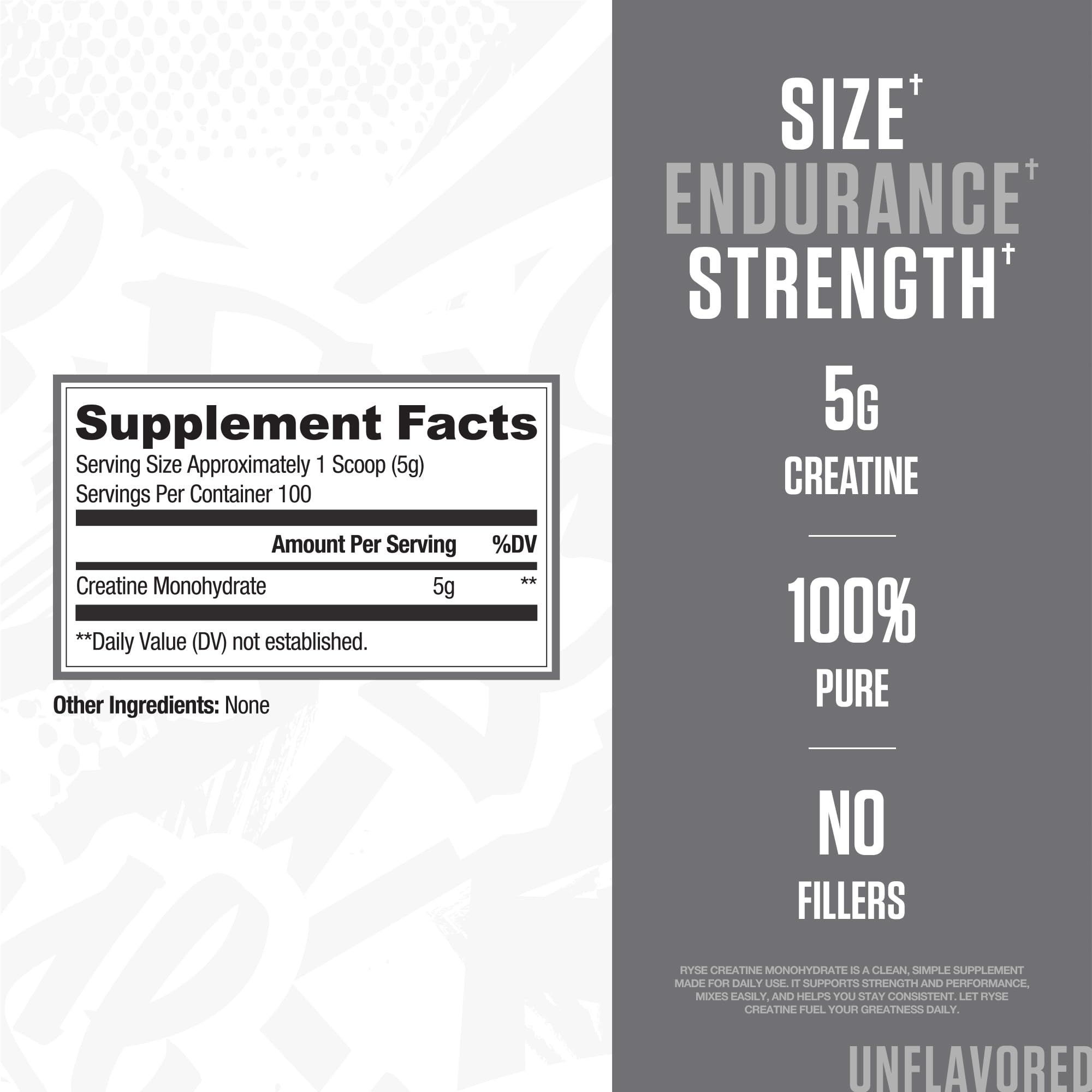 RYSE Up Supplements detalle del polvo de creatina puro y sin aditivos