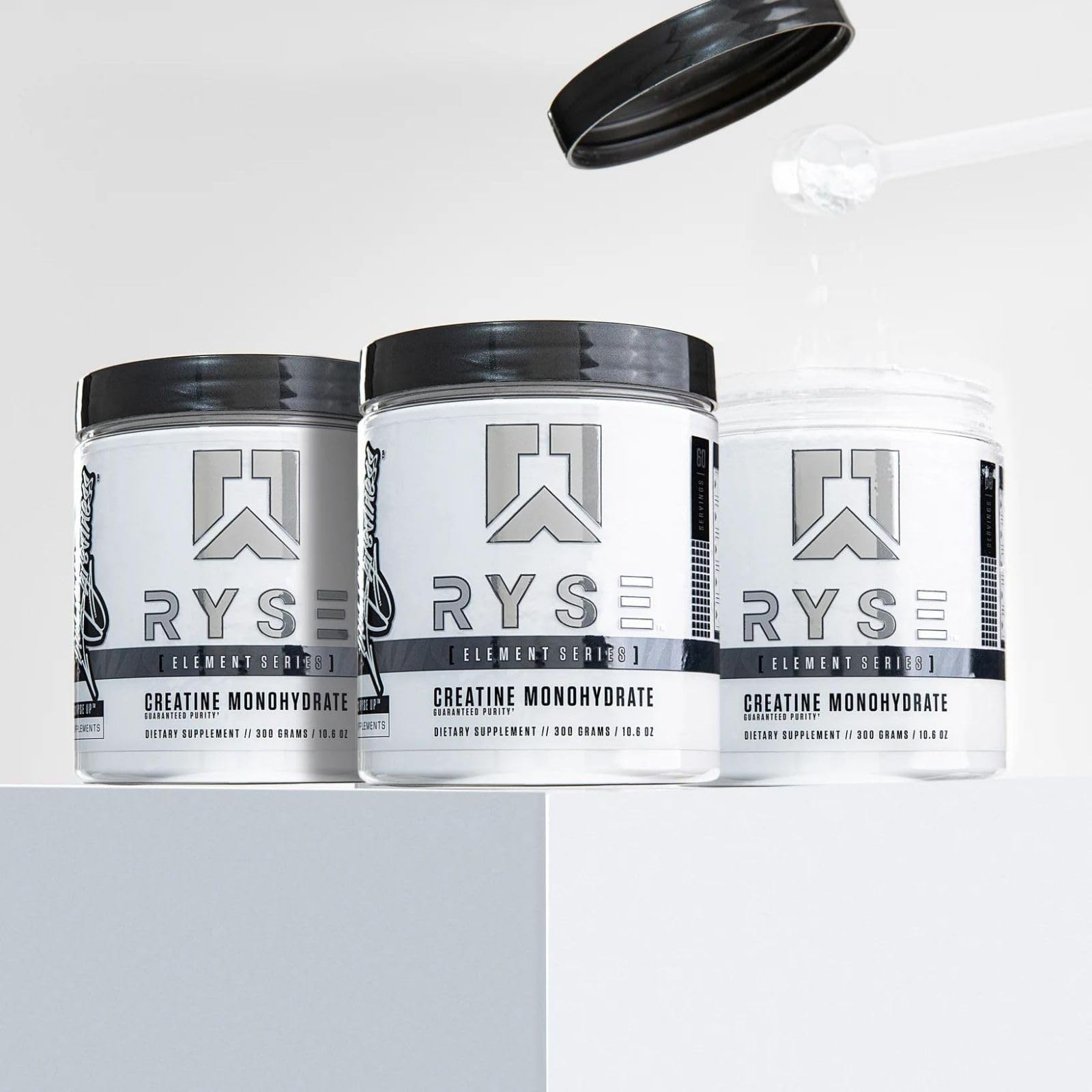 RYSE Up Supplements primer plano de polvo, pureza y aspecto limpio