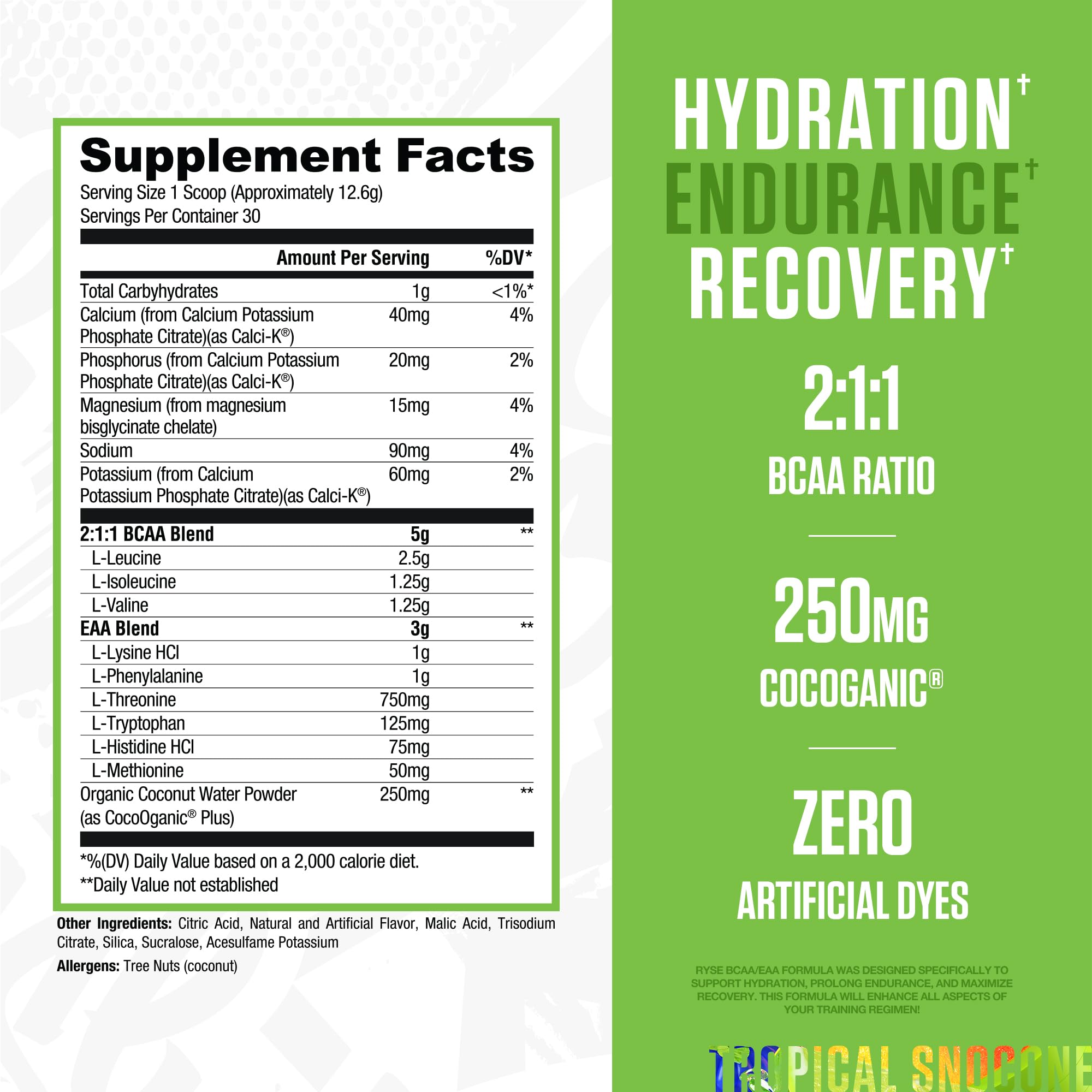 RYSE Up Supplements detalle de etiqueta con ingredientes y sin colorantes