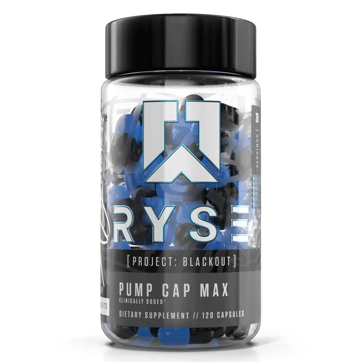 RYSE frente del envase Pump Cap Max mostrando diseño y cantidad