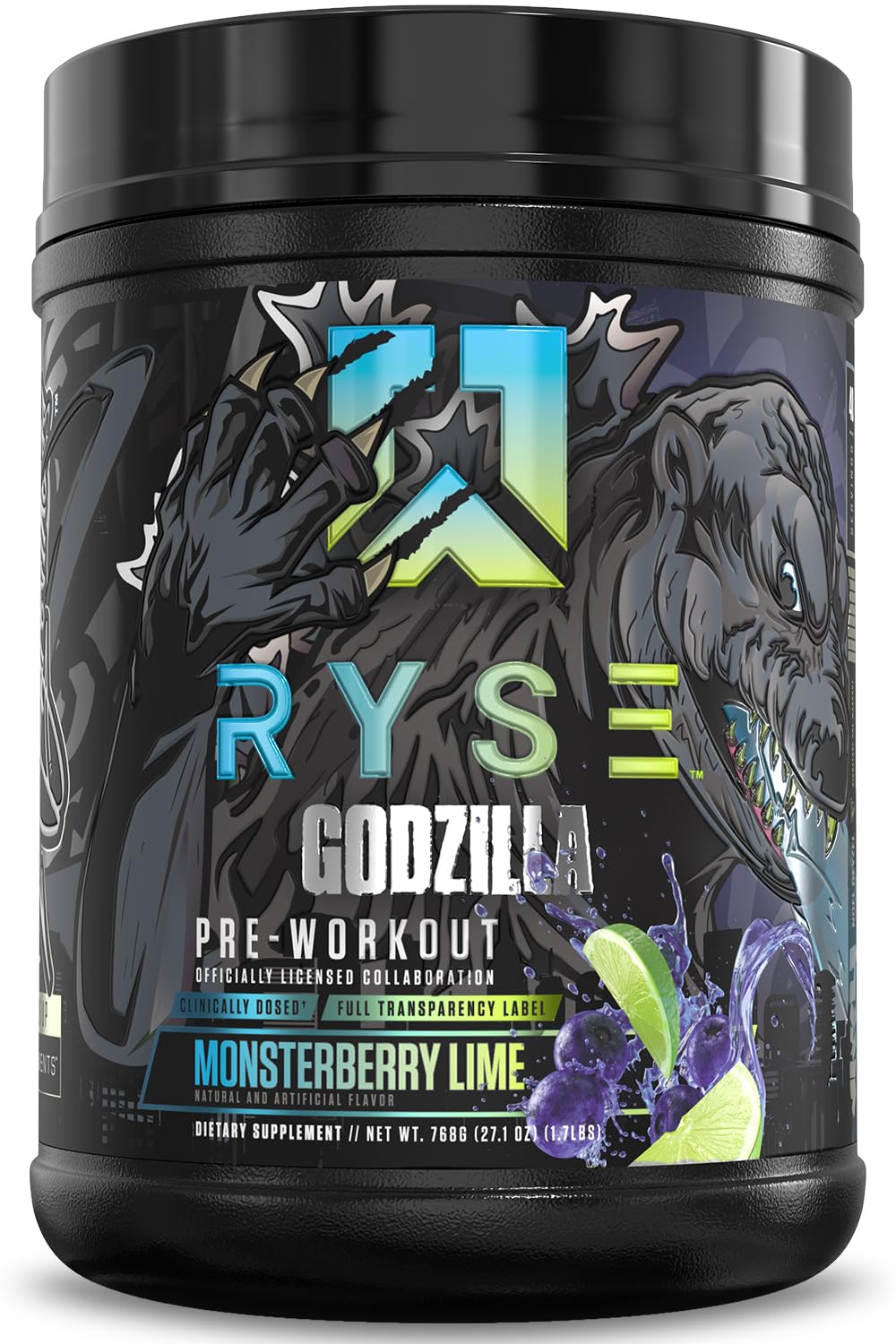 RYSE envase frontal mostrando diseño y fuerza del producto