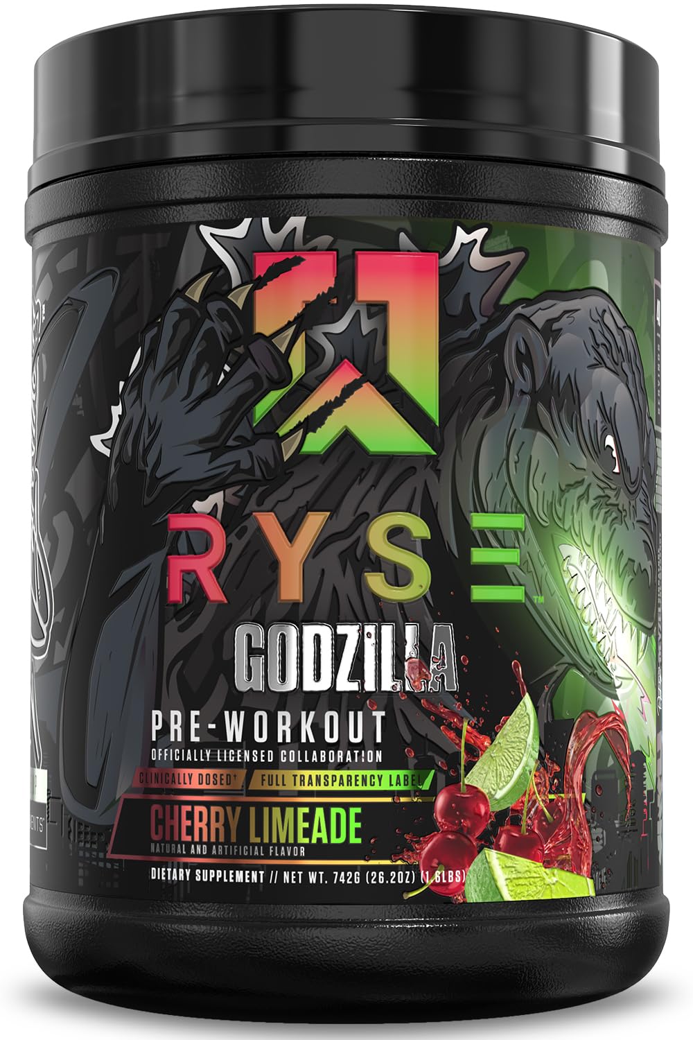 RYSE Godzilla vista frontal del envase mostrando diseño y fuerza