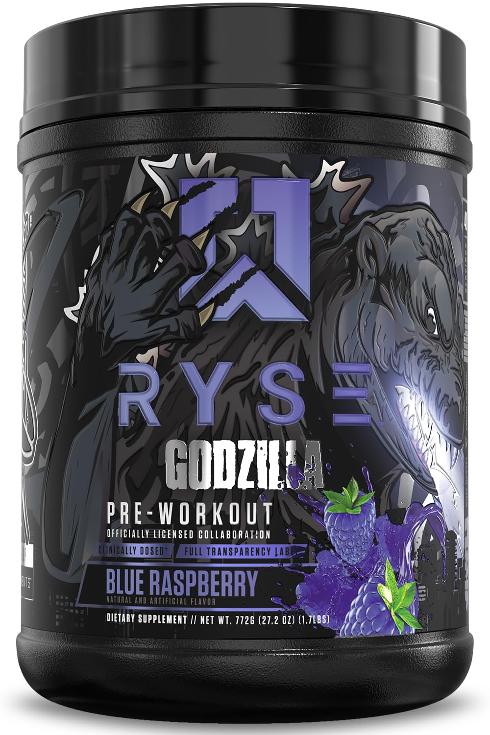 RYSE Up Supplements envase frontal mostrando sabor y fuerza