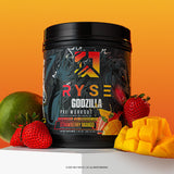 Comparación tamaño del envase RYSE Godzilla con botella para referencia