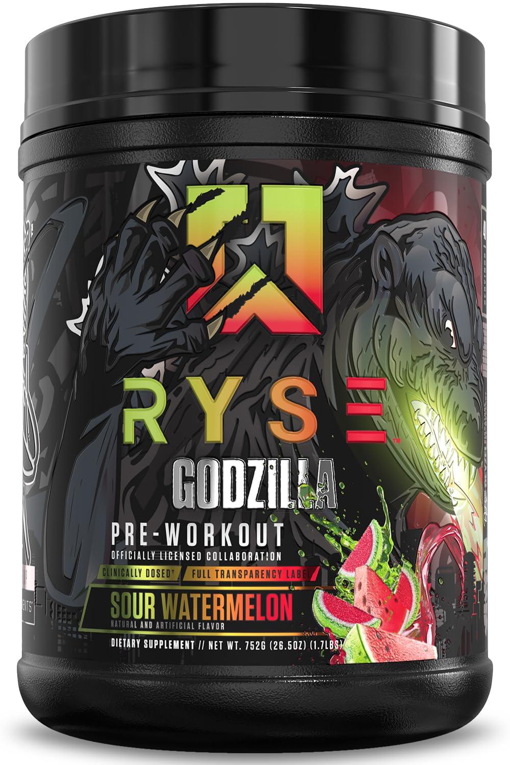 RYSE Up Supplements envase frontal con diseño y beneficio de energía