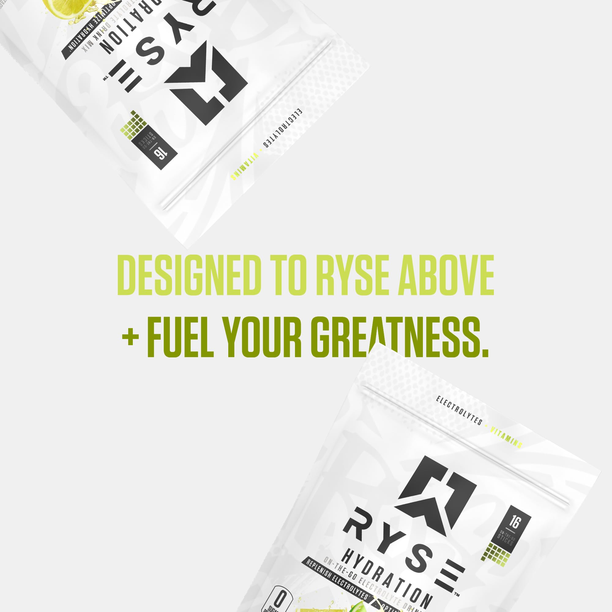 RYSE Up Supplements sobre en mano mostrando tamaño portátil y conveniencia