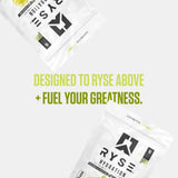 RYSE Up Supplements sobre en mano mostrando tamaño portátil y conveniencia