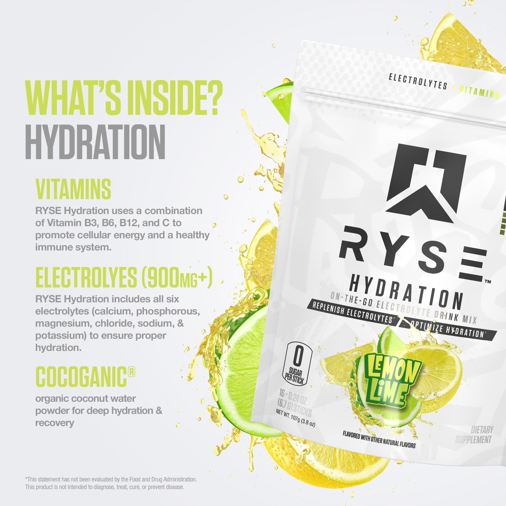 RYSE Up Supplements etiqueta con lista de electrolitos y vitaminas para transparencia