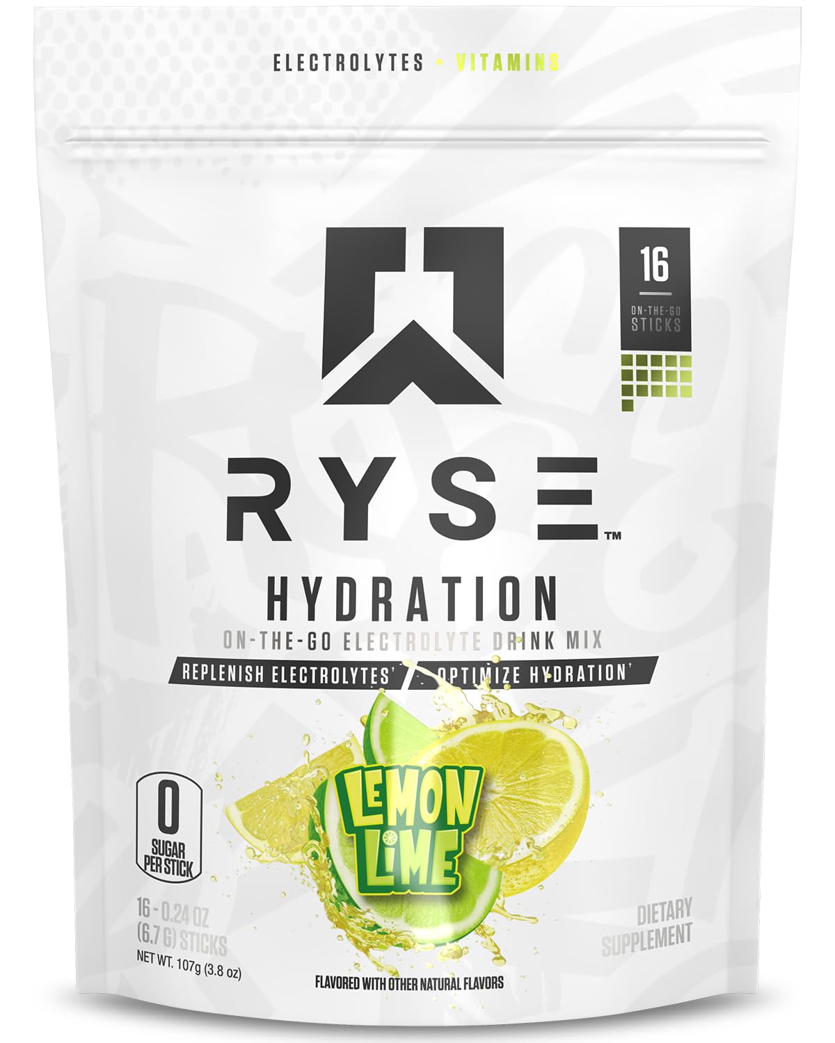 RYSE Up Supplements envase delantero con información clara y beneficio de rehidratación