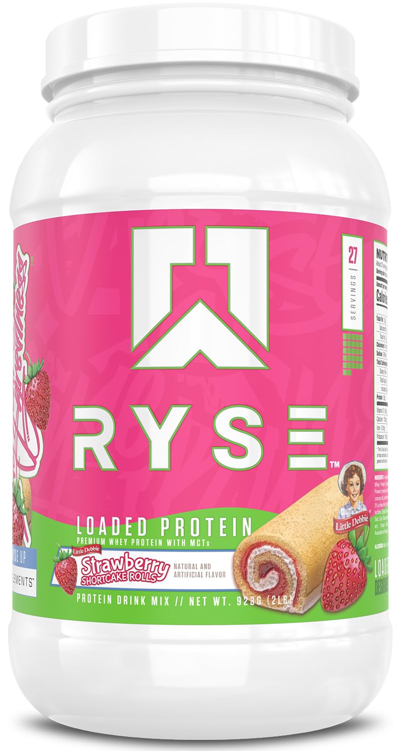 RYSE Up Supplements bote frontal sabor Little Debbie mostrando diseño y tamaño
