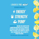 RYSE Up Supplements frasco junto a pesa para comparar tamaño y porciones