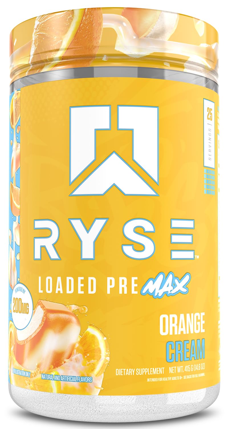 RYSE Up Supplements frasco frontal sabor Orange Cream con información visible y atractivo