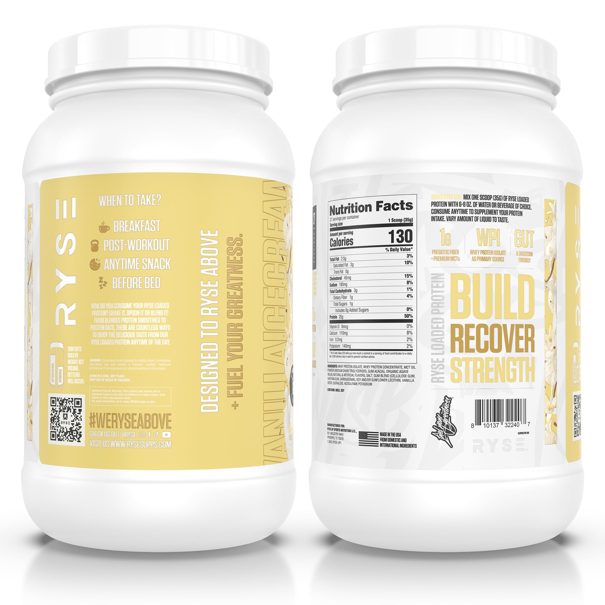 RYSE Up Supplements producto en ambiente de gimnasio resaltando energía y recuperación
