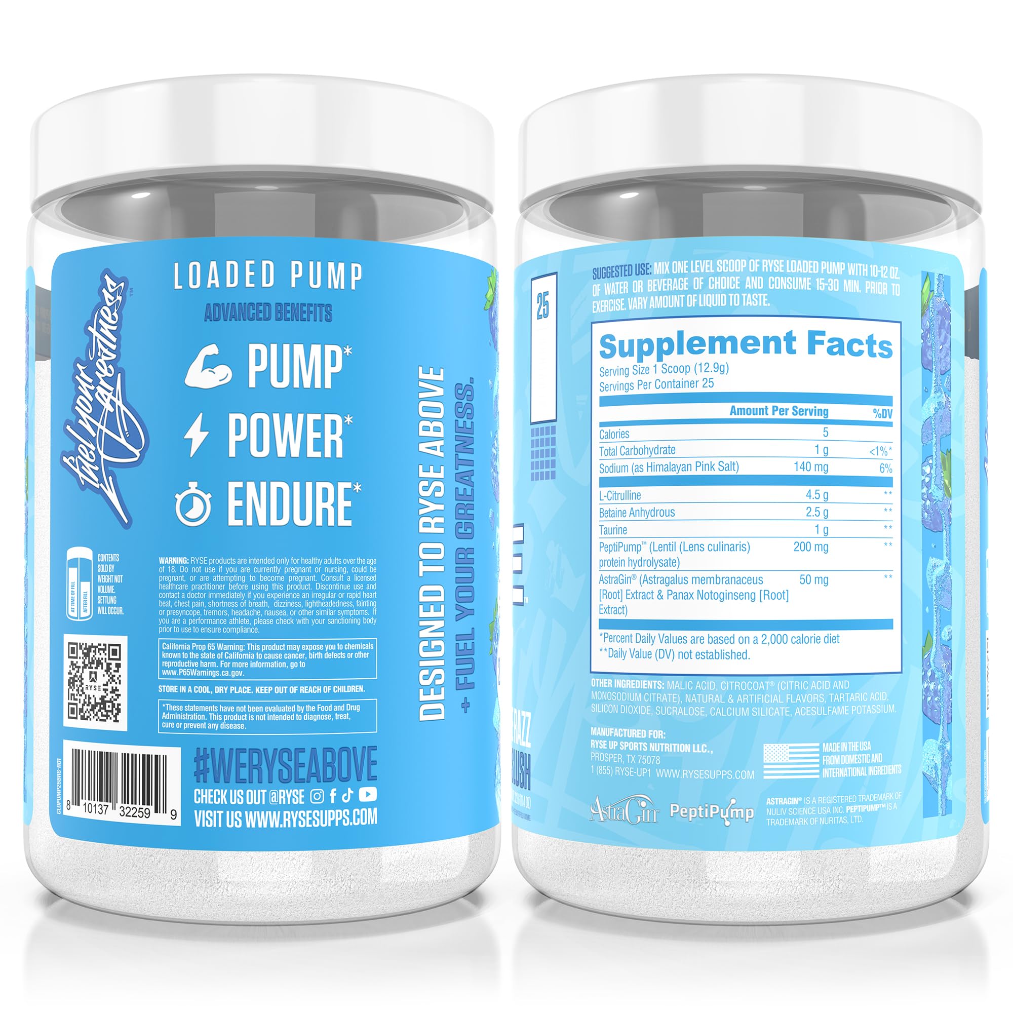 RYSE Up Supplements bote sobre banco de gimnasio sugiriendo uso pre-entreno